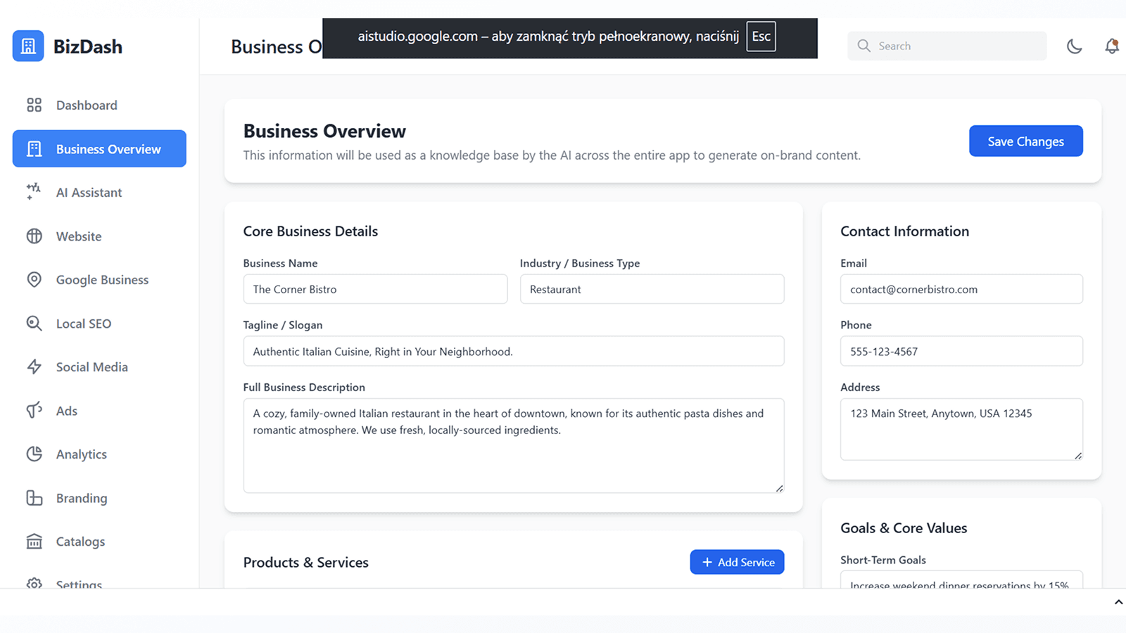AI powered Business Dashboard